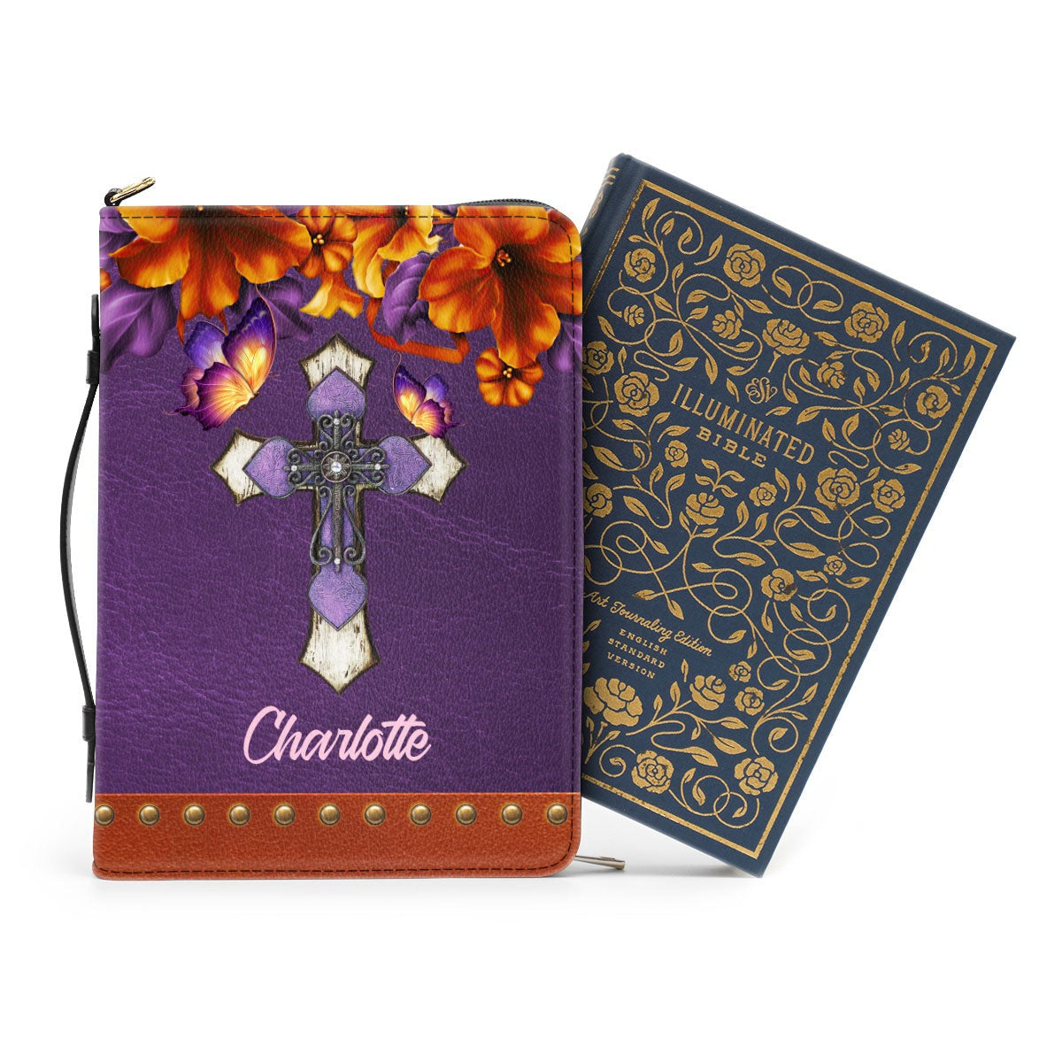 God Has An Amazing Plan For Your Life Leather Book Cover, Personalized Cross Bible Cover With Handle, Zippered Bible Carrying Case